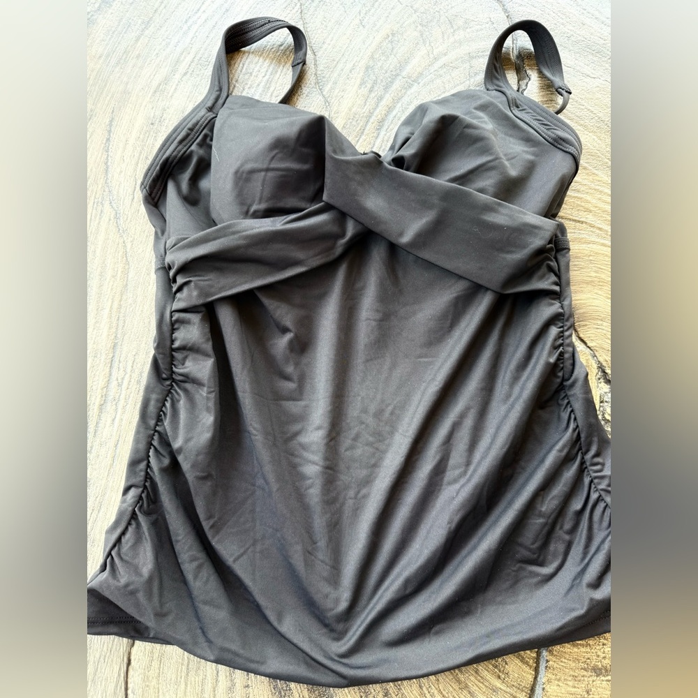 Lands' End Womens Black UPF 50 Twist Tankini Top Underwire